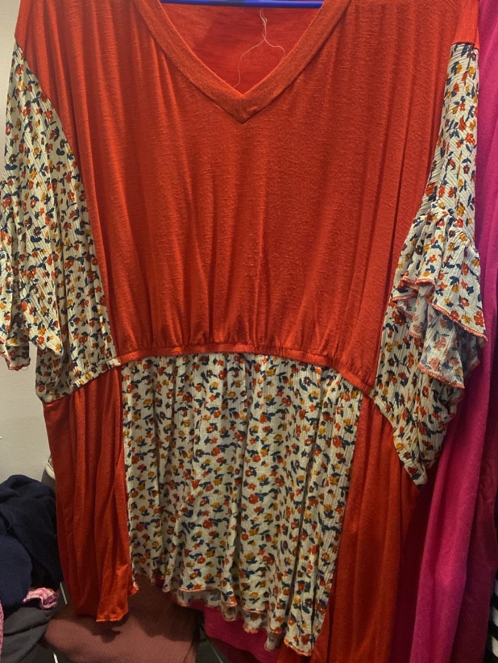 Grace & Emma Orange Floral Colorblock Top Size 3XL
